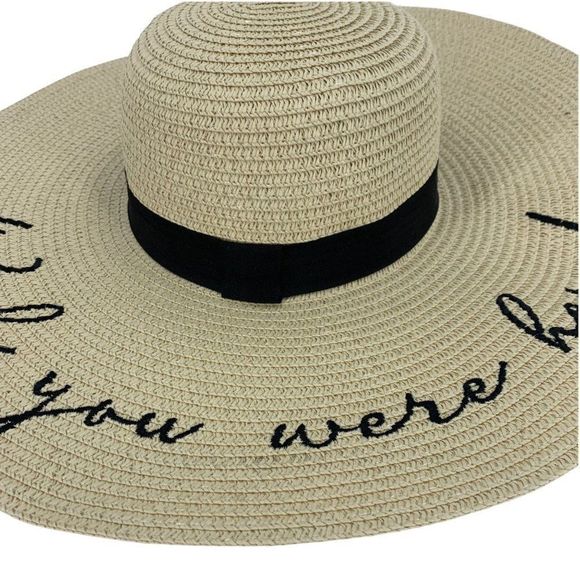 Women’s Wide Brim Straw Hat “ Wish You Were Here” 0132 Sun Vacation Cruise - Picture 2 of 4